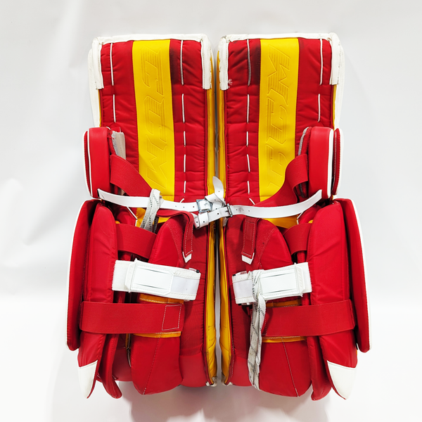 CCM Extreme Flex 5 - Used AHL Pro Stock Goalie Pads (White/Red/Yellow)