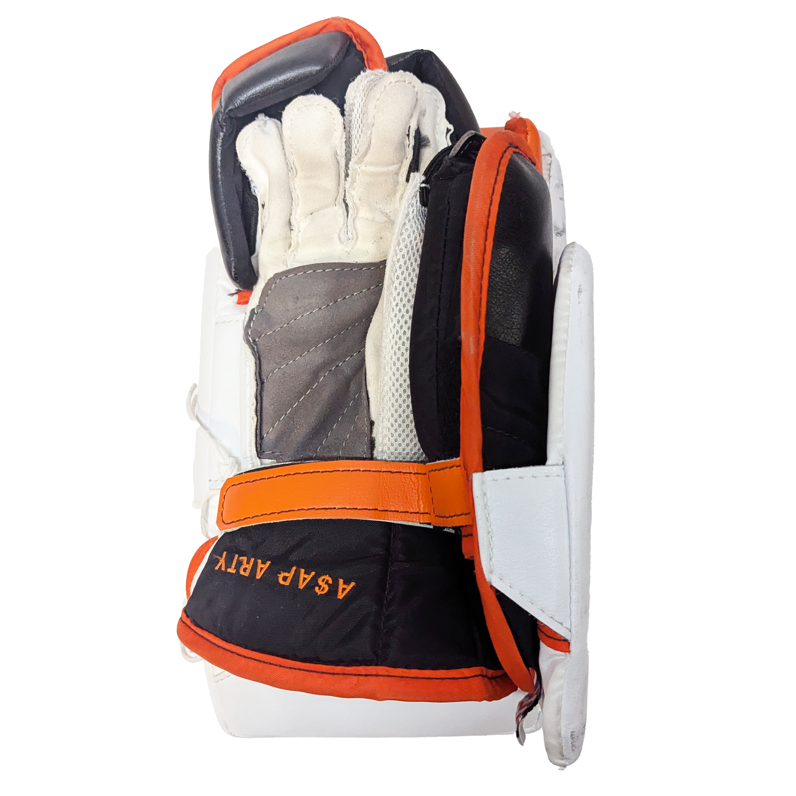Vaughn Velocity V10 XP - Used Pro Stock Goalie Blocker (White/Orange)
