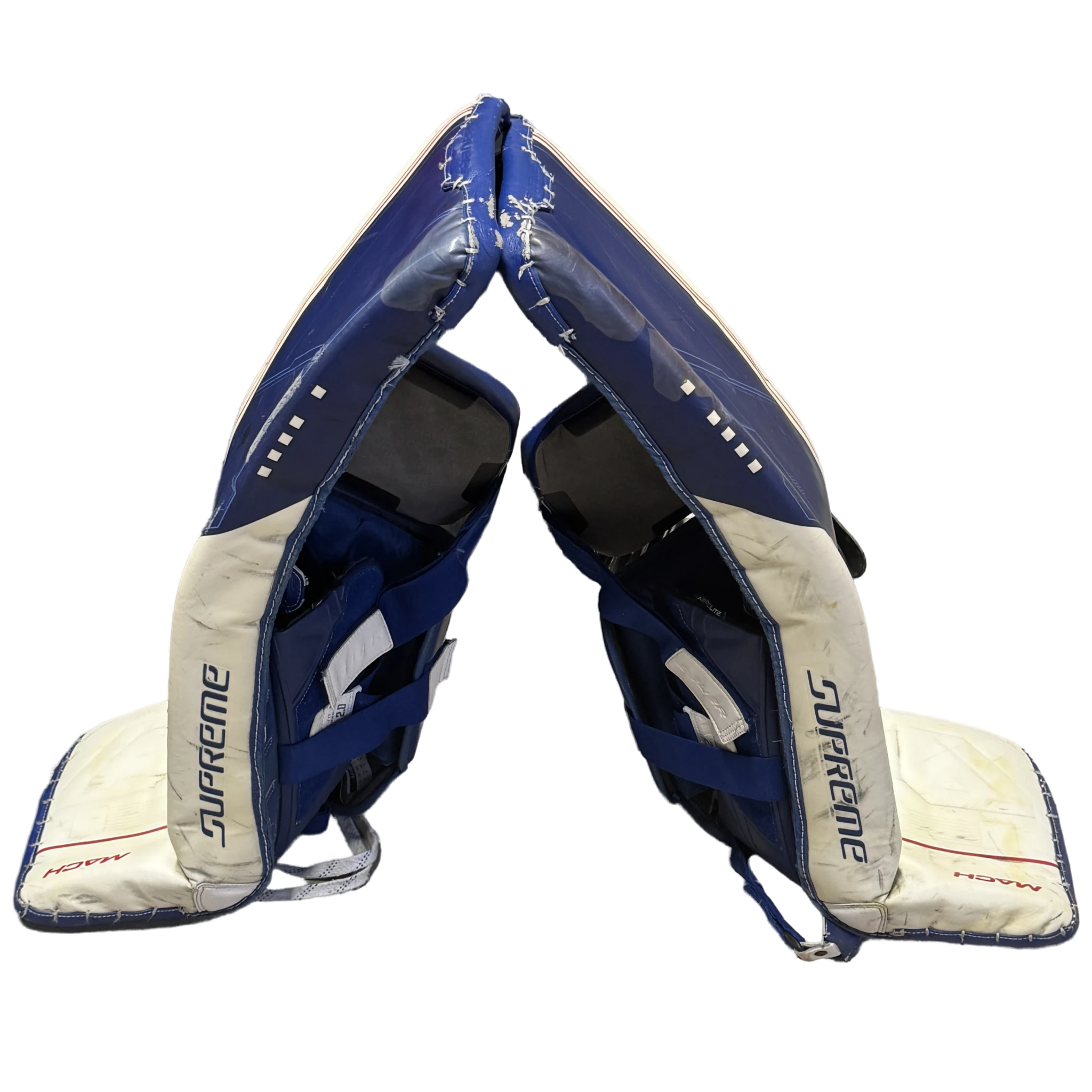Bauer Supreme Mach - Used Pro Stock Goalie Pads (Blue/White/Red)