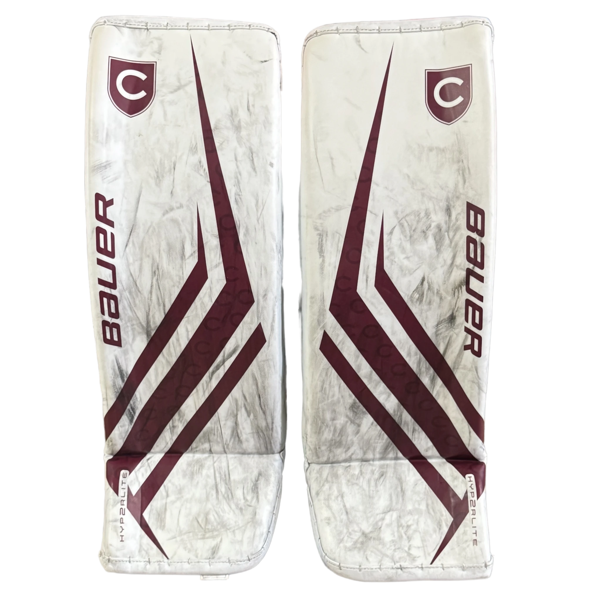 Bauer Vapor Hyperlite 2 - Used NCAA Pro Stock Goalie Pads (White/Maroon)