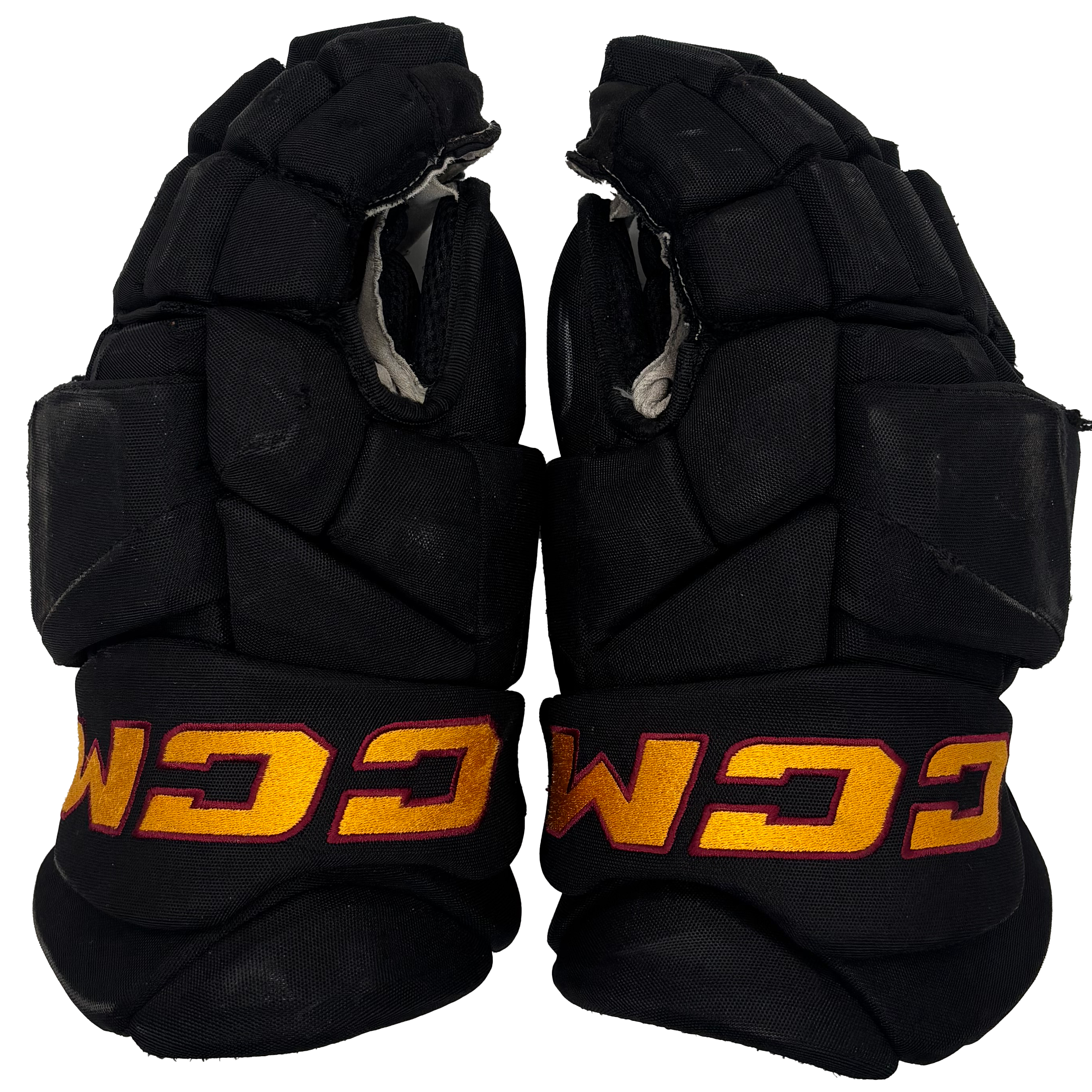 CCM FT8 Pro - Used AHL Pro Stock Hockey Gloves (Black/Gold/Maroon)