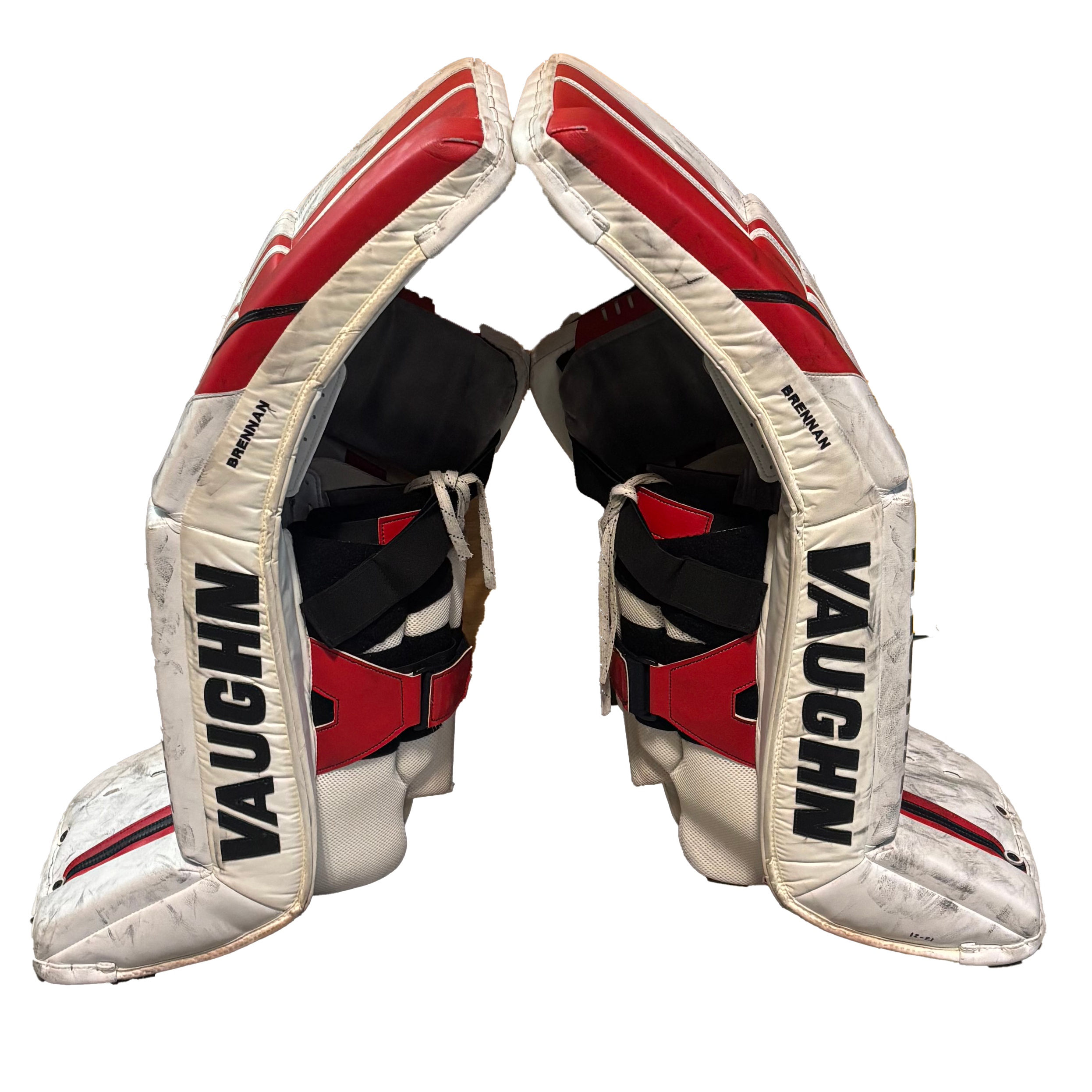 Vaughn Velocity V10 - Used Pro Stock Goalie Pads (White/Red/Black)