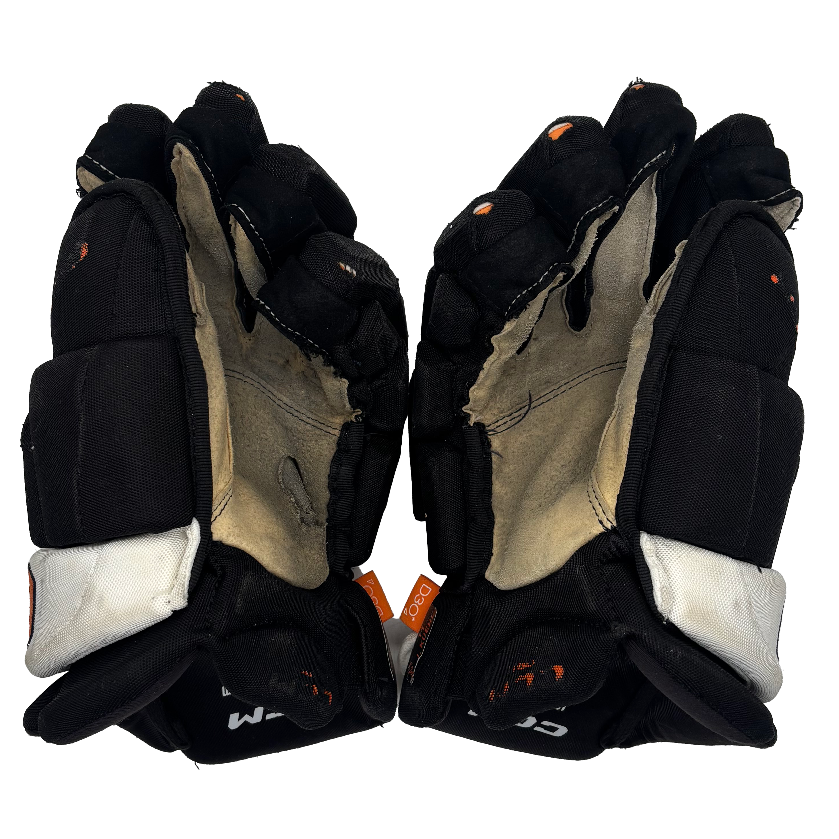 CCM HGJSPP - Used NCAA Pro Stock Hockey Gloves (Black/White/Orange)