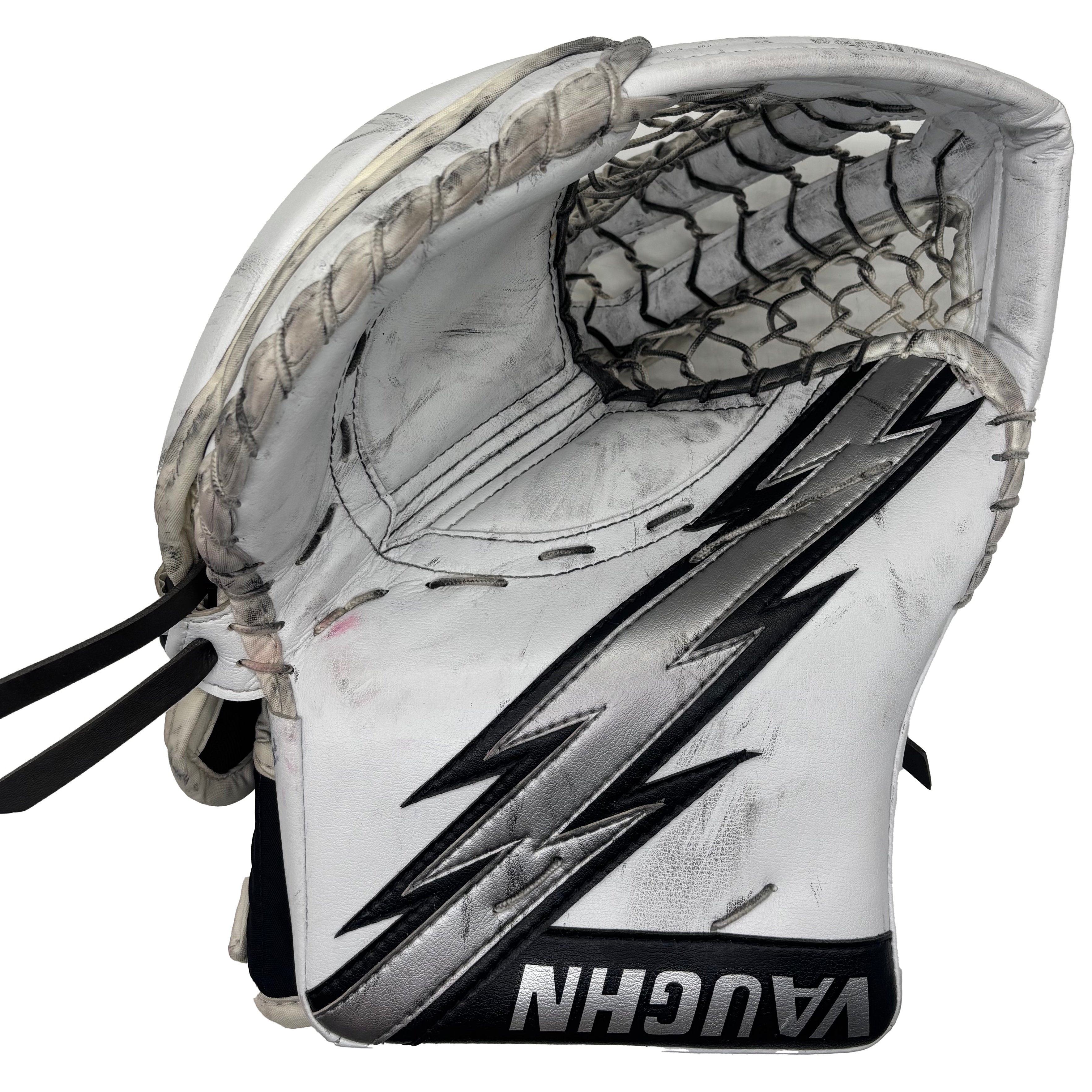 Vaughn Velocity V10 - Used Full Right Pro Stock Goalie Glove (White/Black/Silver)