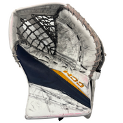 CCM Axis XF - Used Pro Stock Goalie Glove (White/Navy/Yellow)
