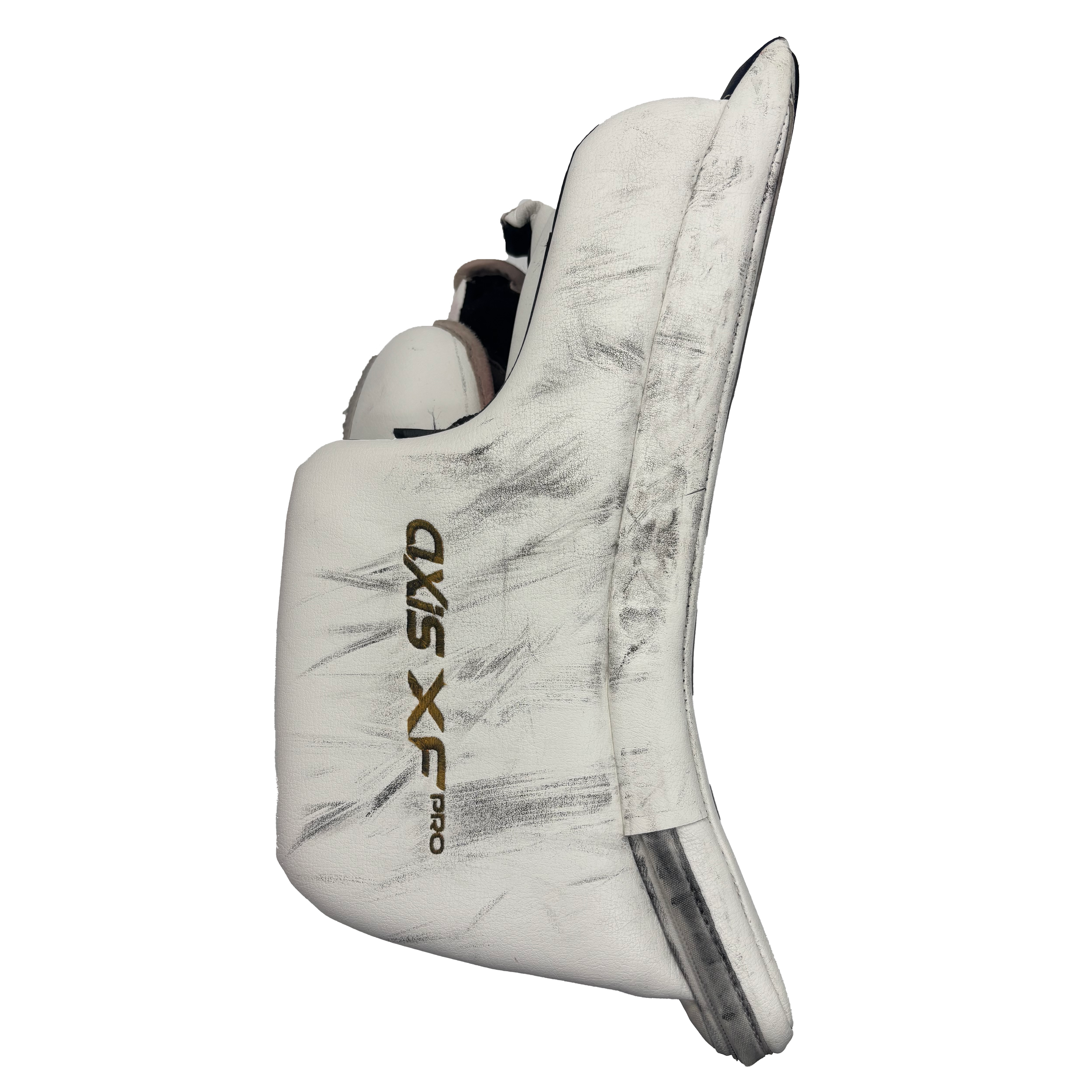 CCM Axis XF Pro - Used Pro Stock Goalie Blocker (White/Navy/Yellow)