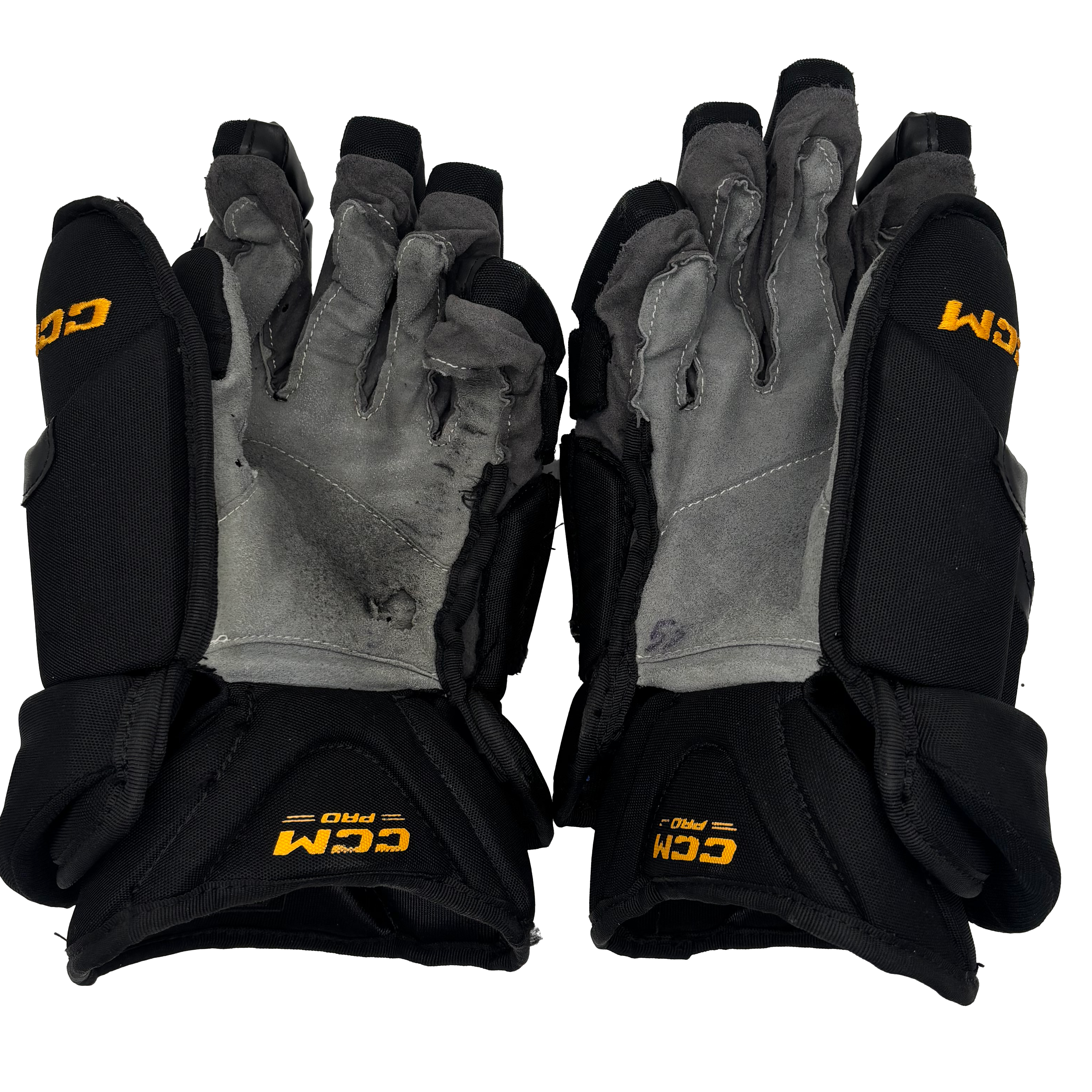 CCM HG12PP - Used AHL Pro Stock Hockey Gloves (Black/Gold/Maroon)