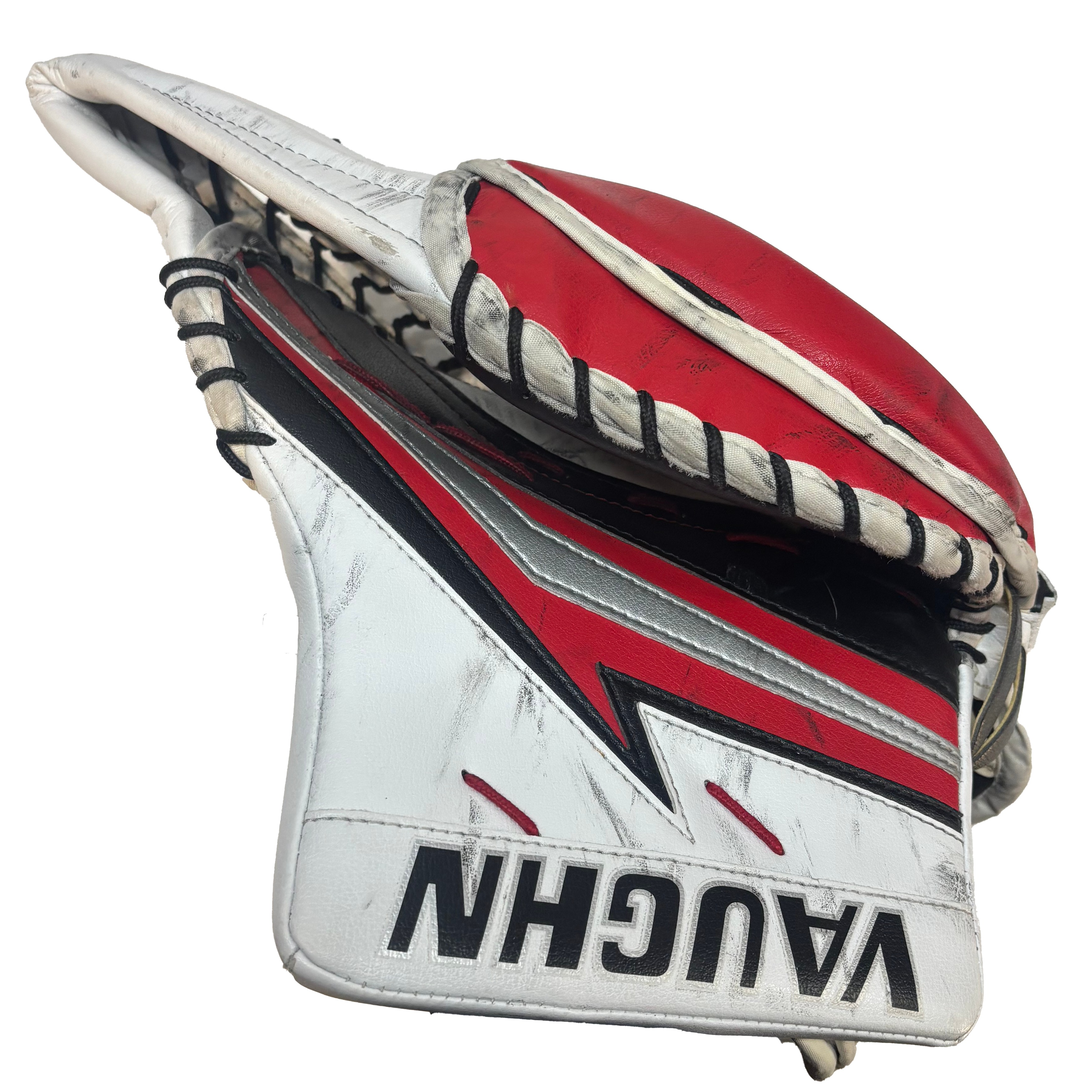 Vaughn Velocity V9 - Used Pro Stock Goalie Glove (White/Black/Red)