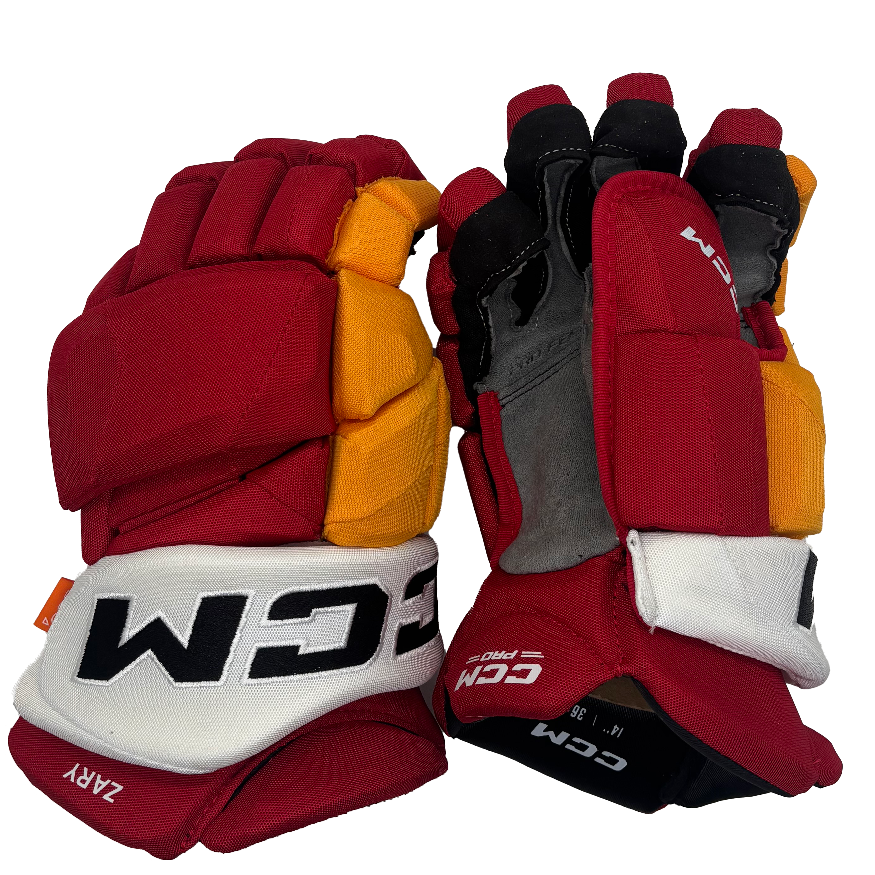 CCM HGJSPP - NHL Pro Stock Glove -  Connor Zary (Red/Yellow/White)