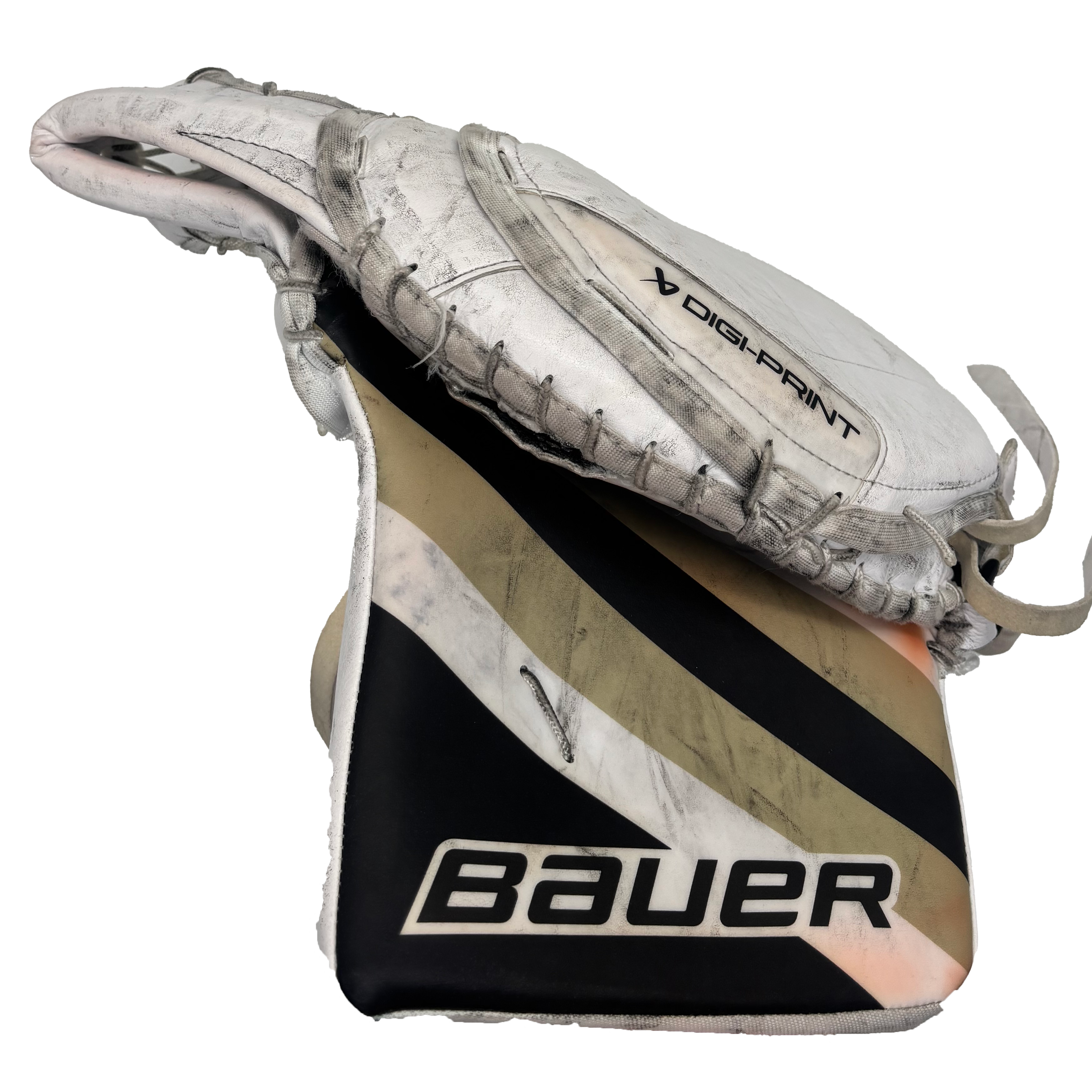 Bauer Supreme Shadow - Used Pro Stock Goalie Glove (White/Gold/Black)