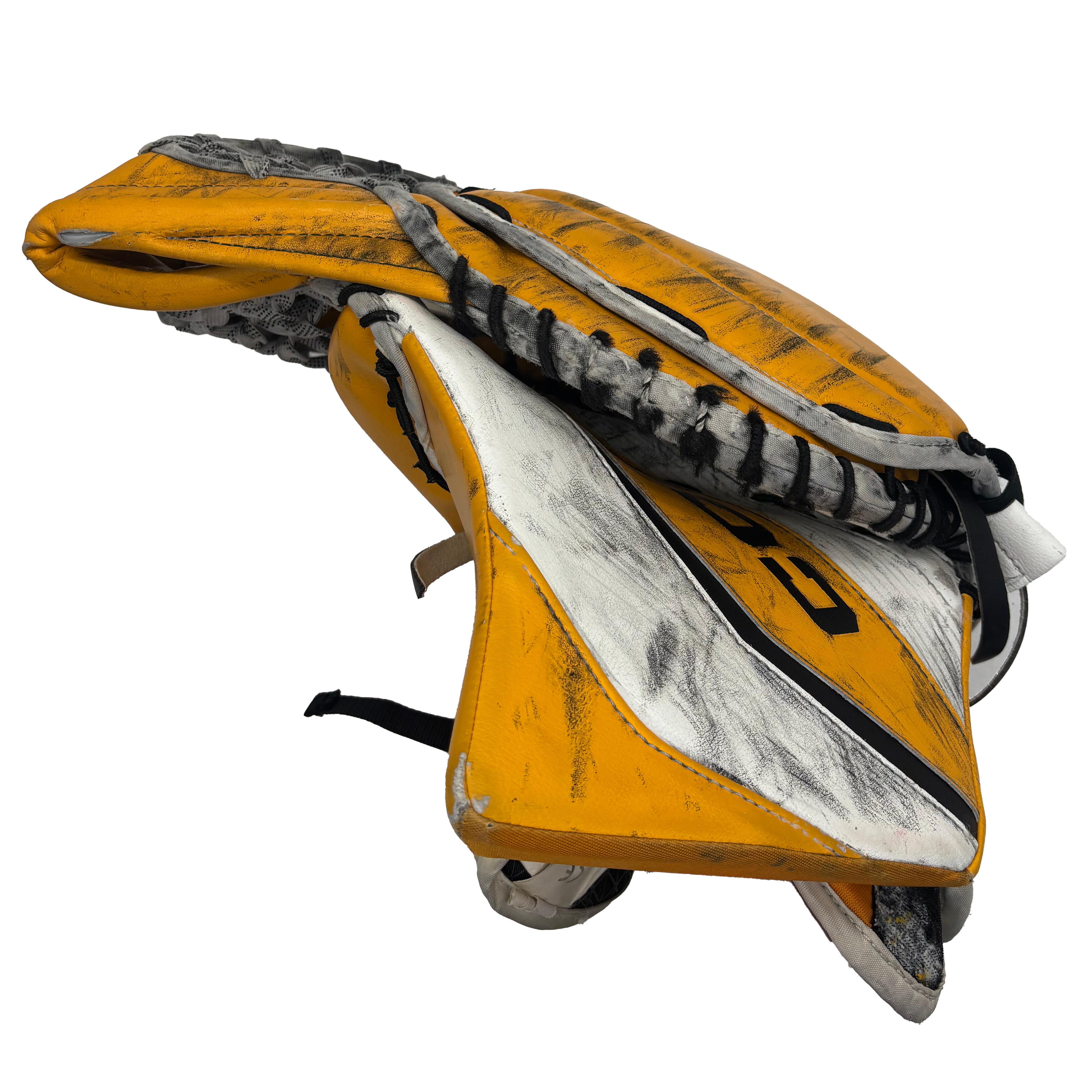 CCM Extreme Flex 6 - Used Pro Stock Goalie Glove (White/Yellow/Black)