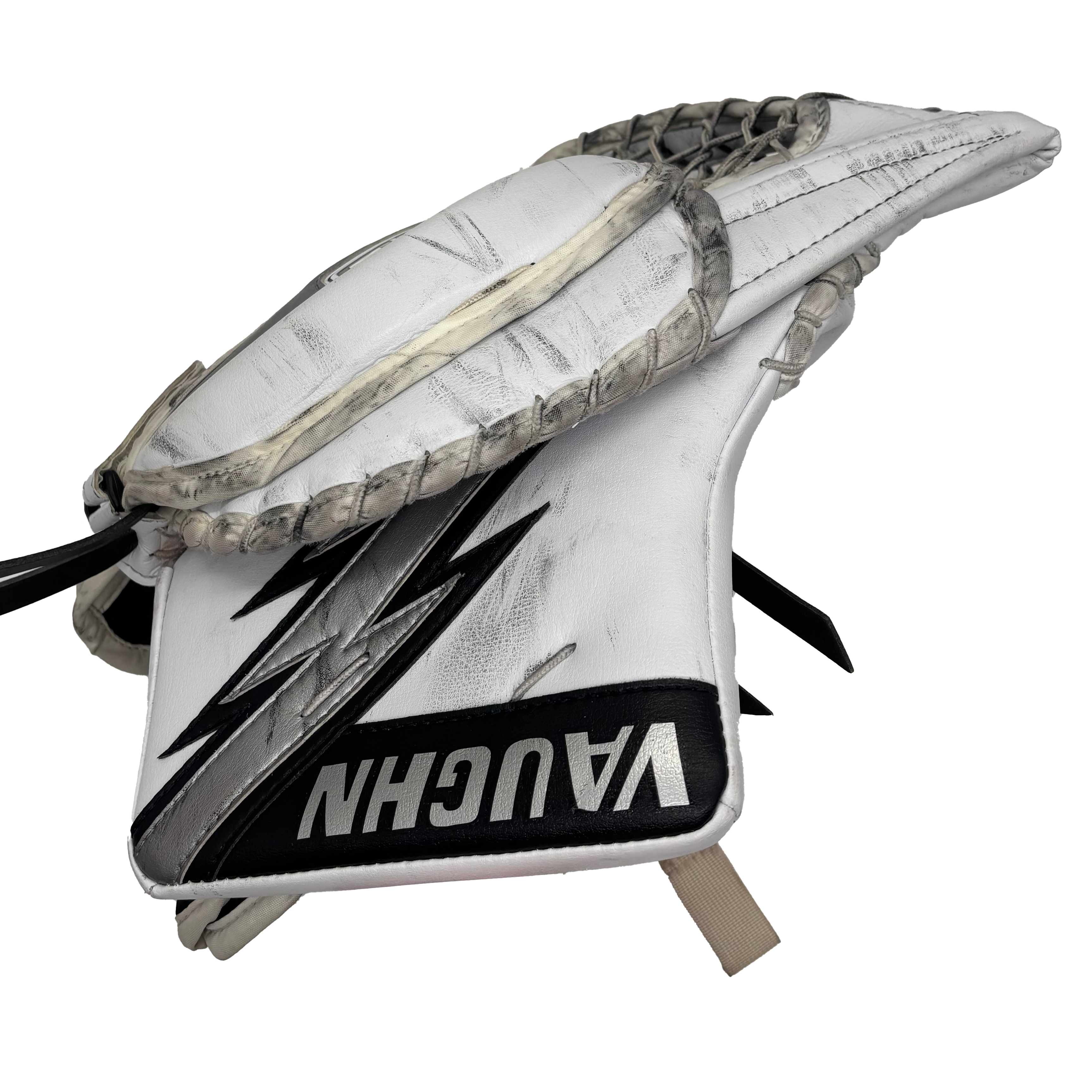 Vaughn Velocity V10 - Used Full Right Pro Stock Goalie Glove (White/Black/Silver)