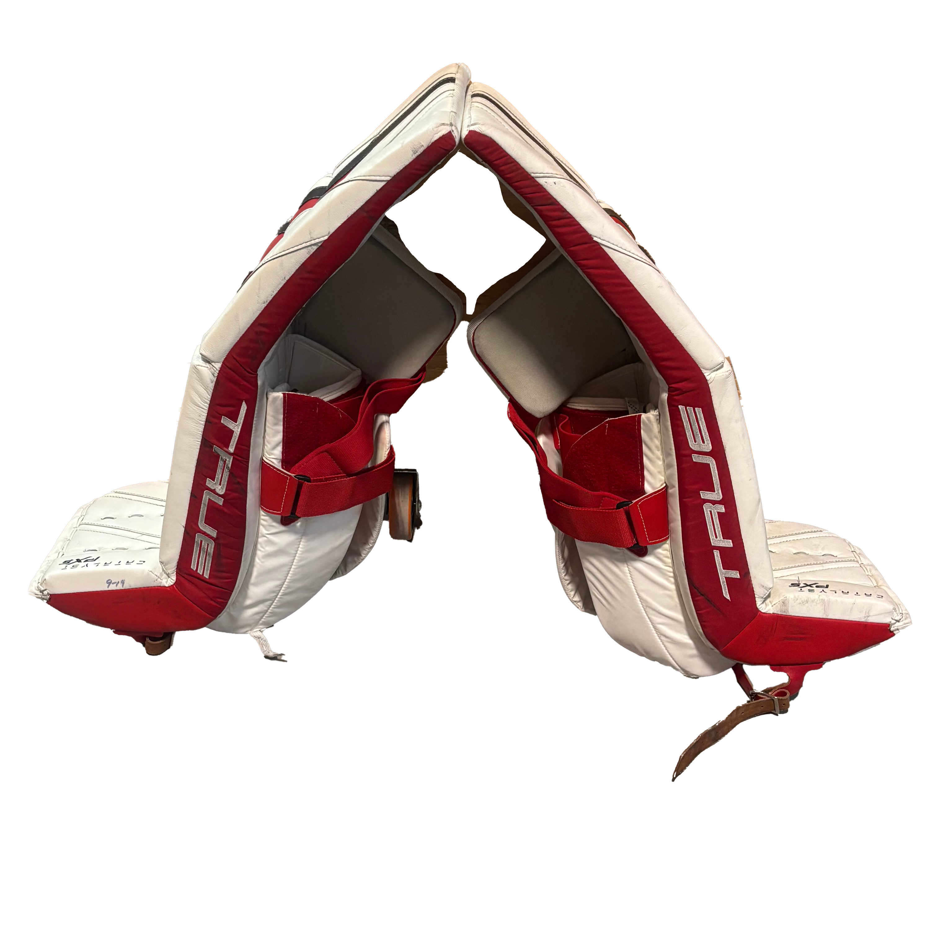 True Catalyst PX5 - Used Pro Stock Goalie Pads (White/Red/Black)
