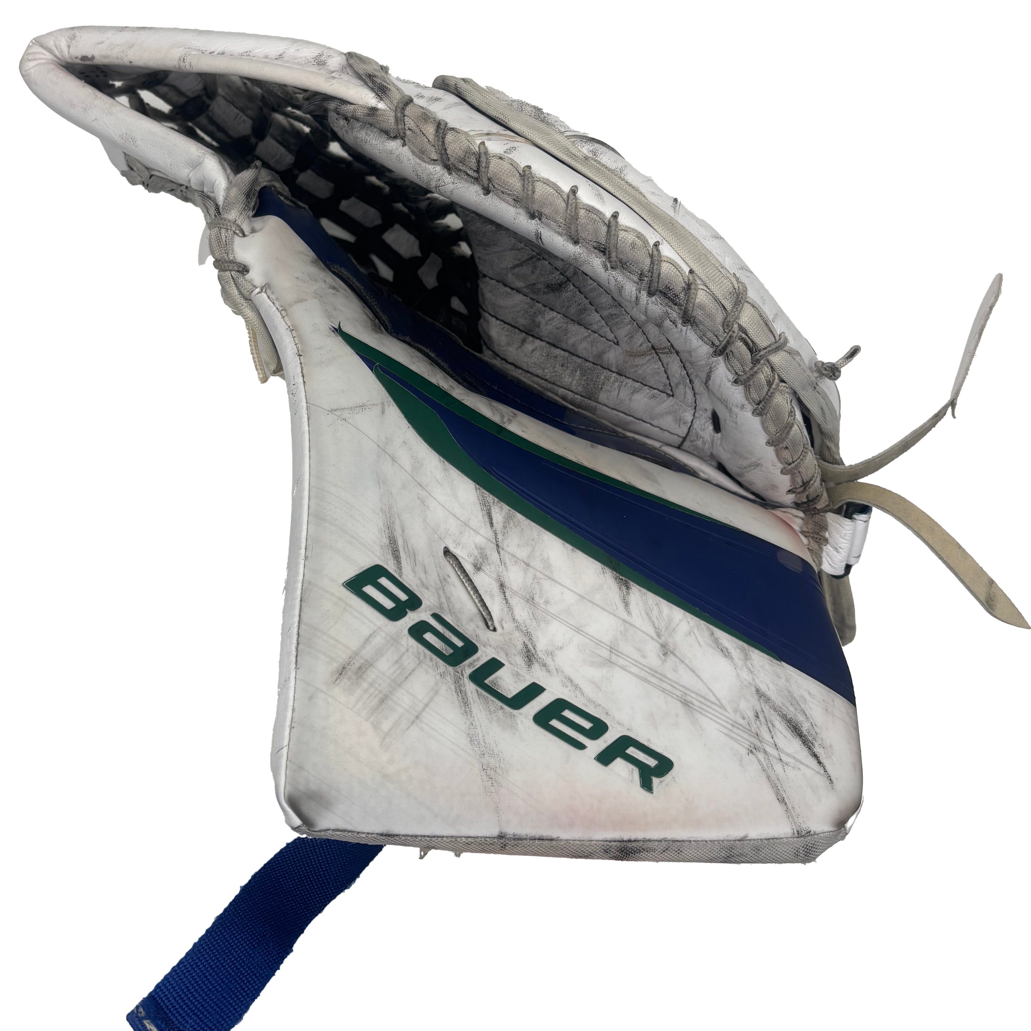 Bauer Vapor Hyperlite 2 - Used Pro Stock Goalie Glove (White/Blue/Green)