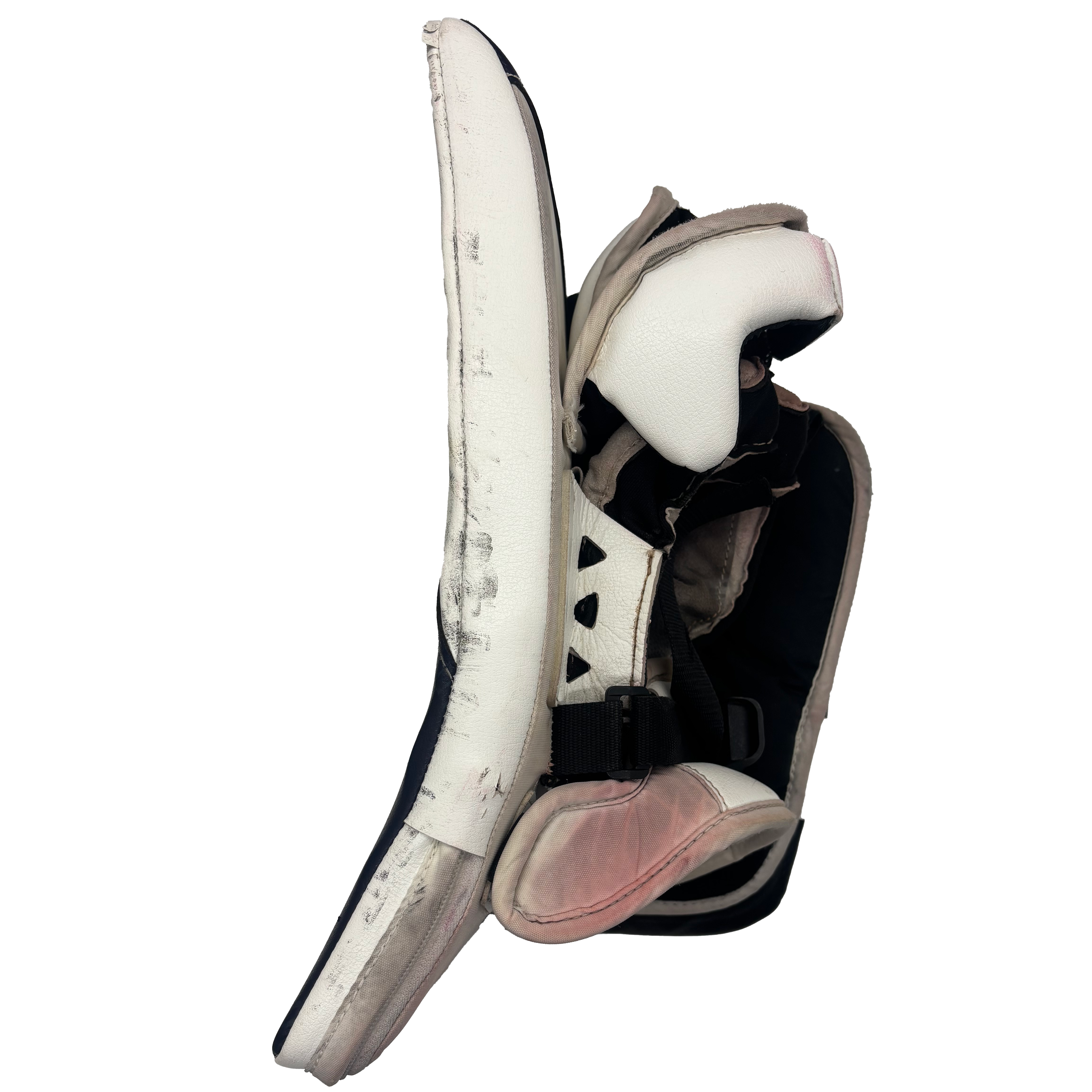 CCM Axis XF Pro - Used Pro Stock Goalie Blocker (White/Navy/Yellow)