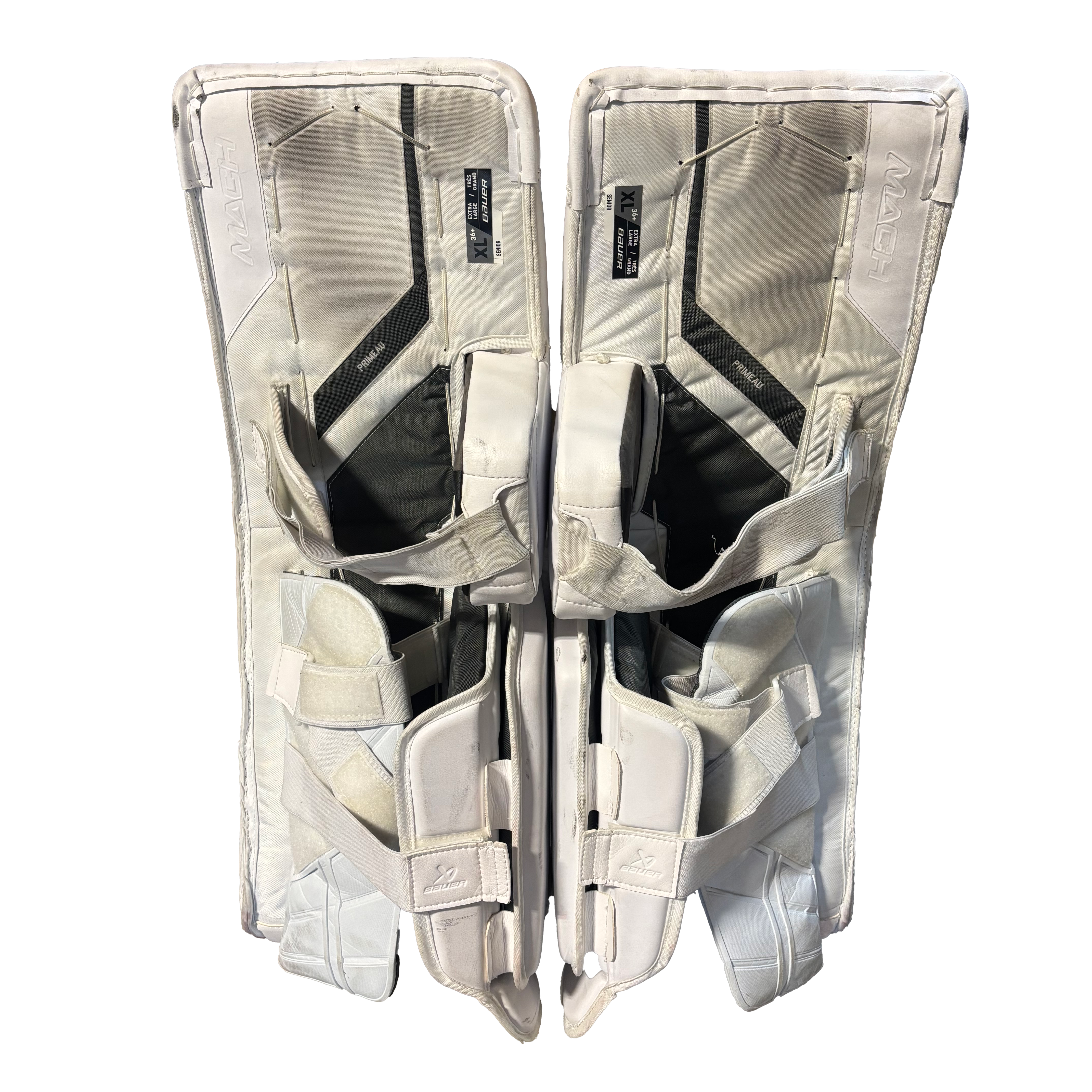 Bauer Supreme Mach - Used AHL Pro Stock Goalie Pads (White/Black)