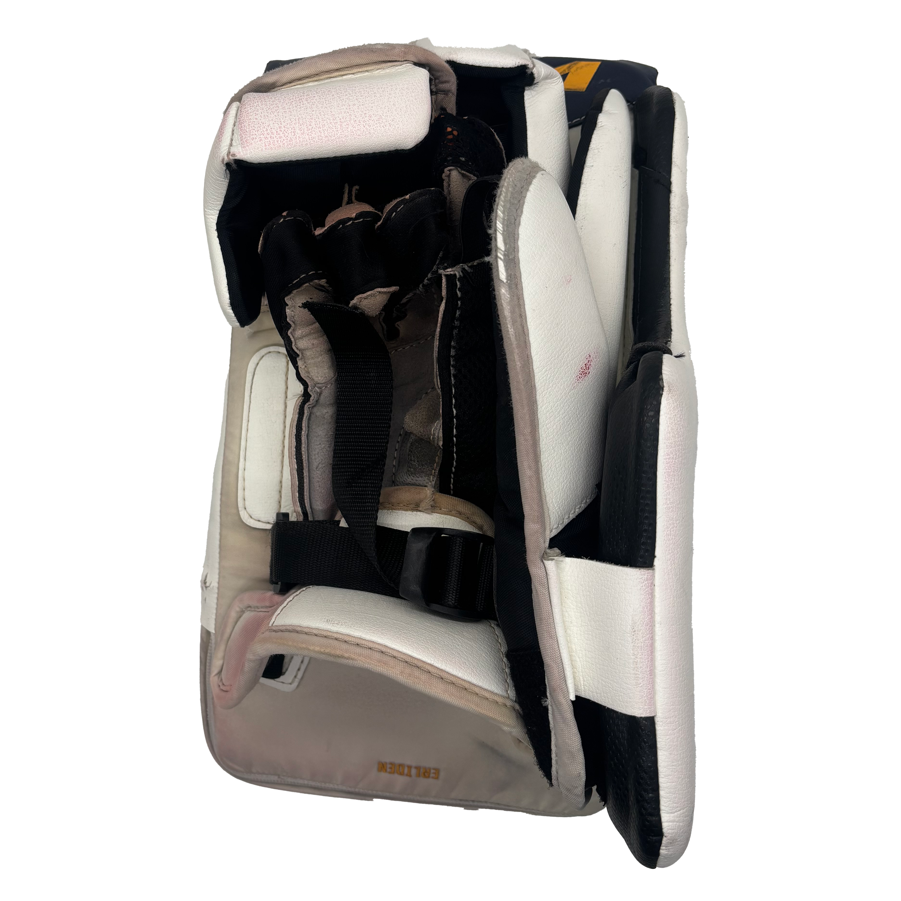 CCM Axis XF Pro - Used Pro Stock Goalie Blocker (White/Navy/Yellow)