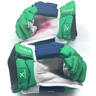 Bauer Vapor Hyperlite - Used NHL Pro Stock Glove - Dylan Coghlan (Blue/Green/White)