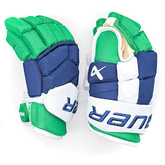 Bauer Supreme Mach - NHL Pro Stock Hockey Gloves - Michael Bunting (Blue/Green/White)