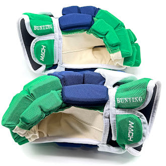 Bauer Supreme Mach - NHL Pro Stock Hockey Gloves - Michael Bunting (Blue/Green/White)