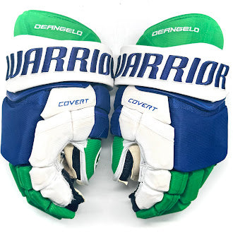 Warrior Covert QRE Pro - NHL Used Pro Stock Glove - Tony Deangelo (Blue/Green/White)