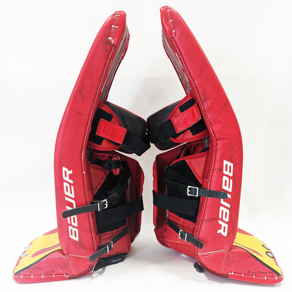 Bauer Supreme Ultrasonic- Used AHL Pro Stock Goalie Pads (Red/Yellow Flames)