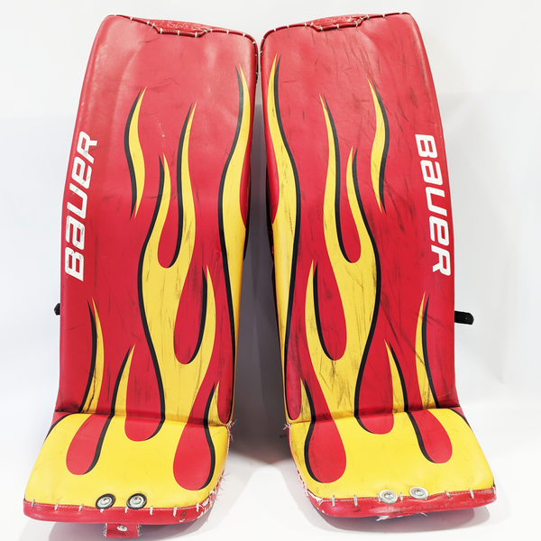 Bauer Supreme Ultrasonic- Used AHL Pro Stock Goalie Pads (Red/Yellow Flames)