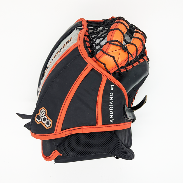 Vaughn Velocity VE8 - Used Pro Stock Goalie Glove (Black/Orange/Grey)
