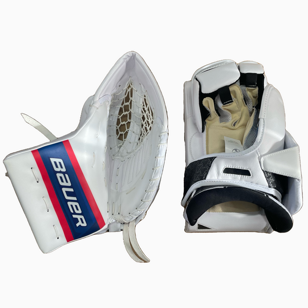 Bauer Vapor Hyperlite - New Pro Stock Senior Goalie Glove Set (White/Blue/Red)