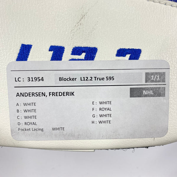 New True L12.2 - Frederick Andersen NHL Pro Stock Goalie Blocker (White/Blue)