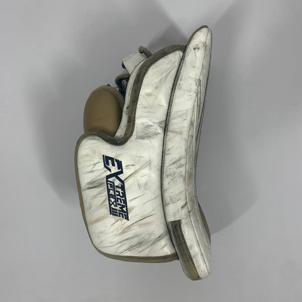 Used CCM Extreme Flex III - Pro Stock Goalie Blocker (White/Gold/Navy)