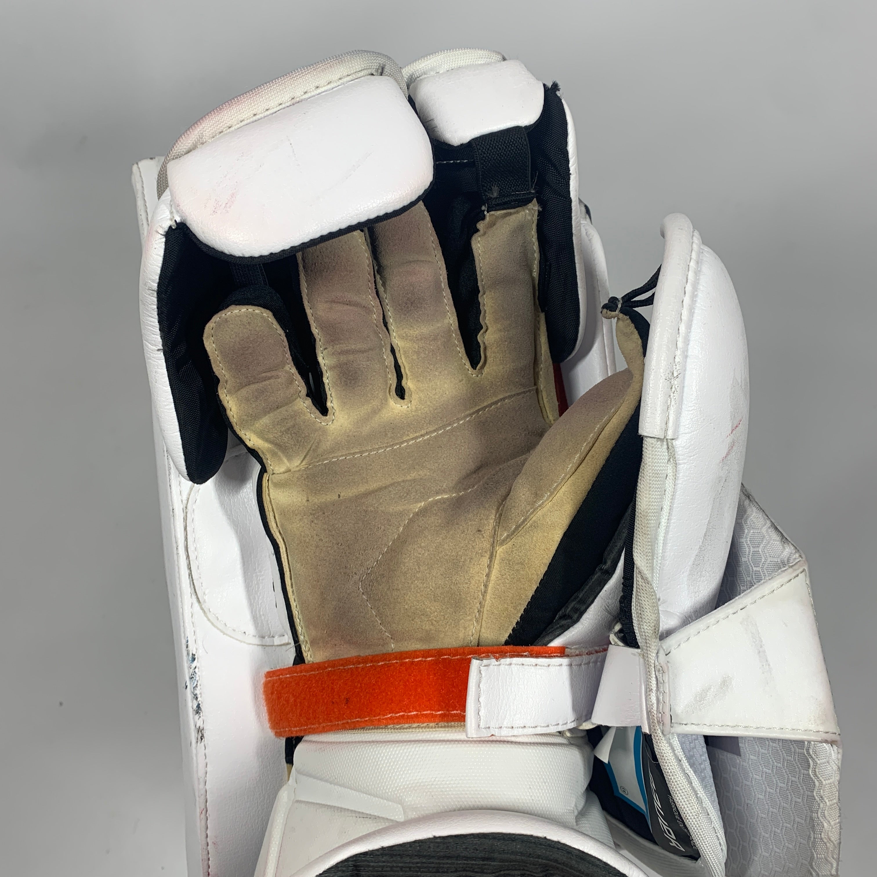 Used Bauer Vapor Hyperlite - Pro Stock Goalie Blocker (White/Orange/Navy)