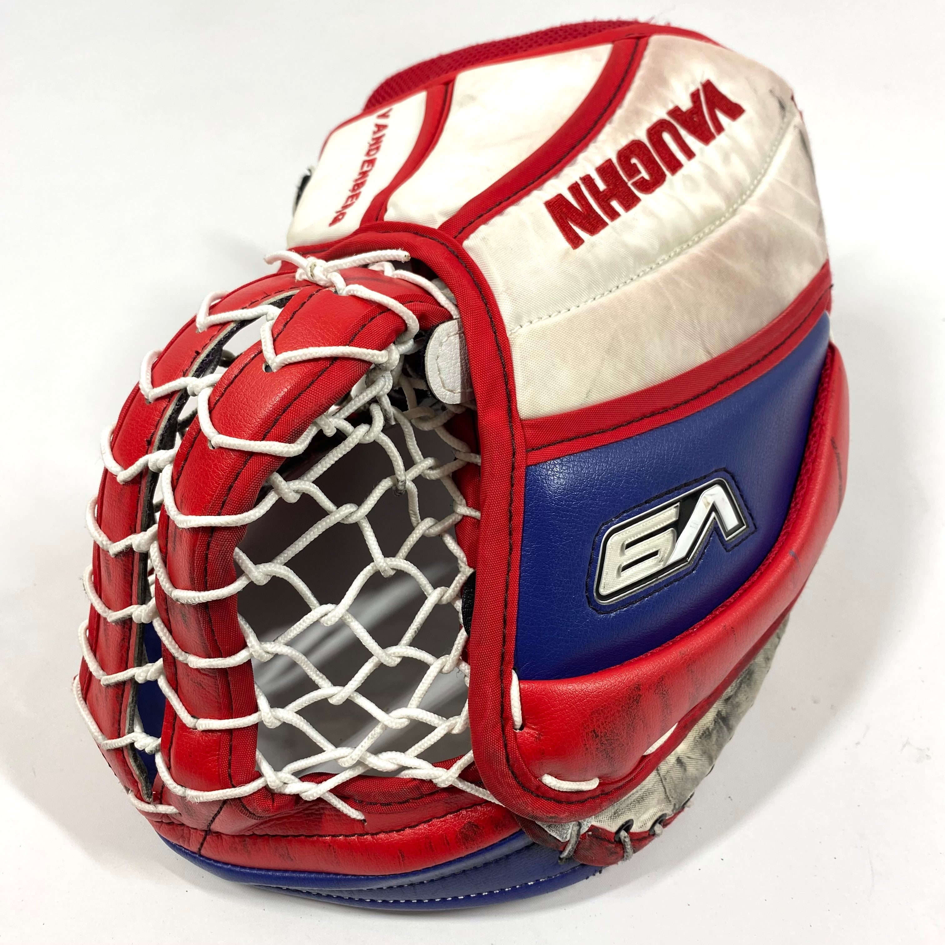 Vaughn Velocity V9 - Used Pro Stock Goalie Glove (Red/Blue/White)