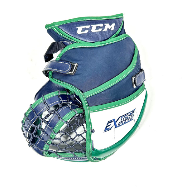 CCM Extreme Flex III - Used Pro Stock Goalie Glove (Blue/Green/White)