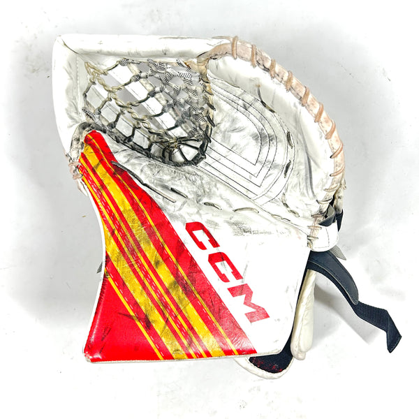CCM Extreme Flex 6 - Used Pro Stock Goalie Glove - (White/Red/Yellow)