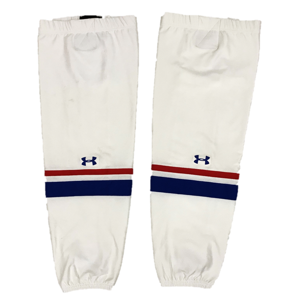 NCAA - Used Under Armour Pro Game Sock (White/Blue/Red Thin Stripe)