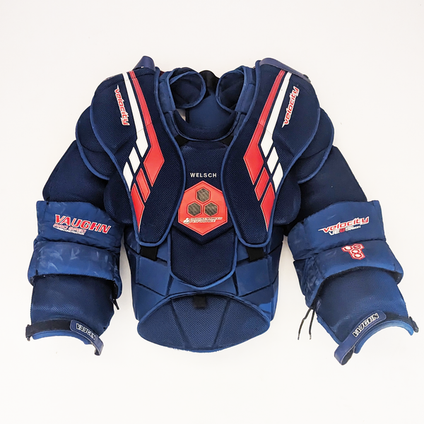 Vaughn VE8 Used Pro Stock Goalie Chest Protector Blue Red